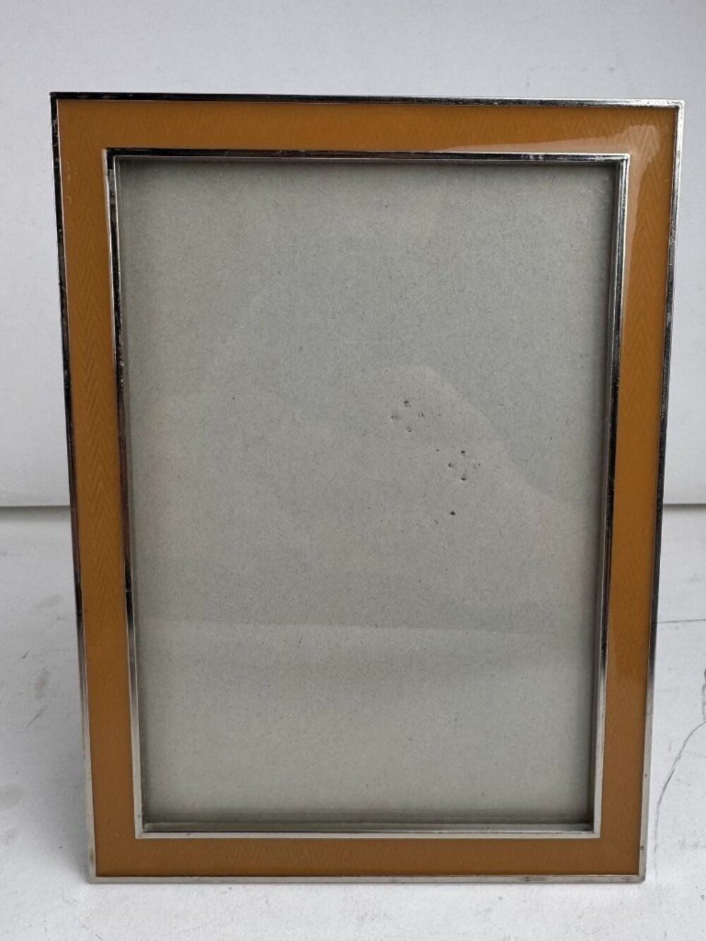 Thompson Vintage Enamel Metal Photo Frame Yellow Gold Silver Tone 5x7 6.25x8.25